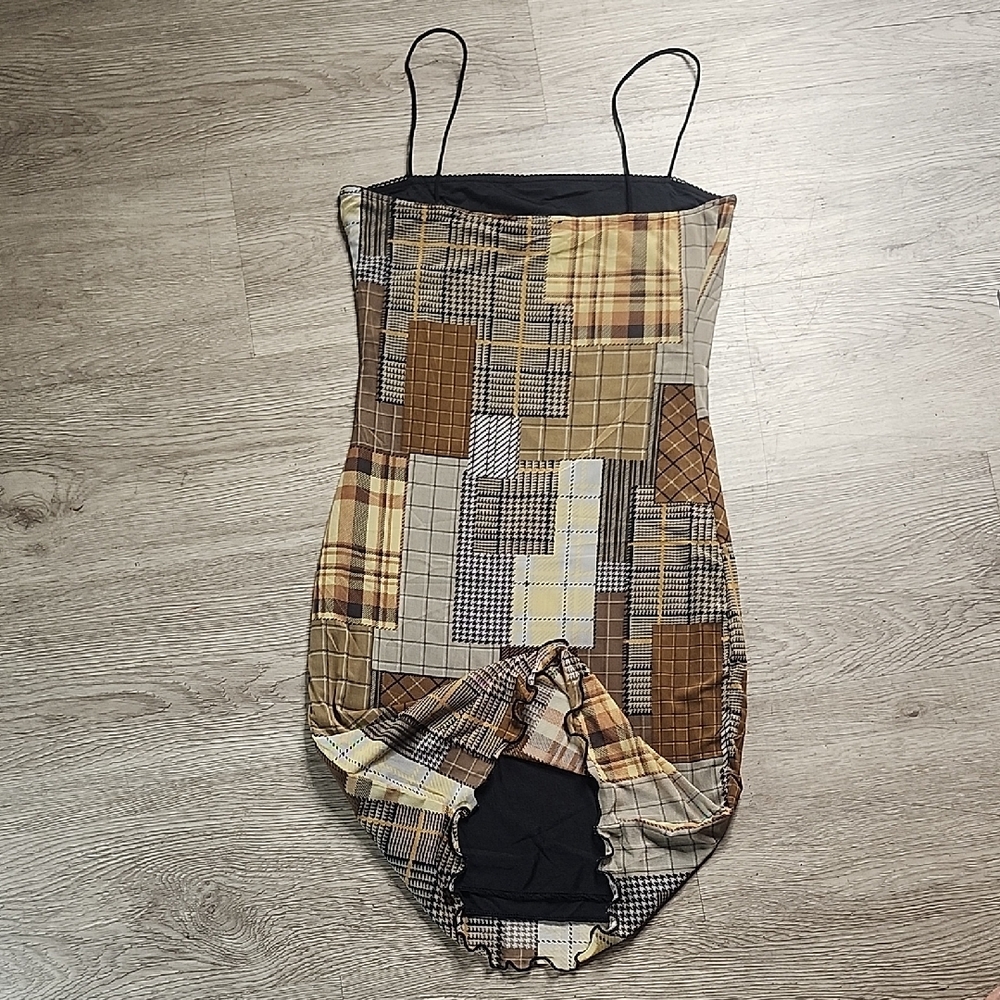 Bear Dance Patchwork Mini Dress - Brown and Tan - Picture 6 of 9